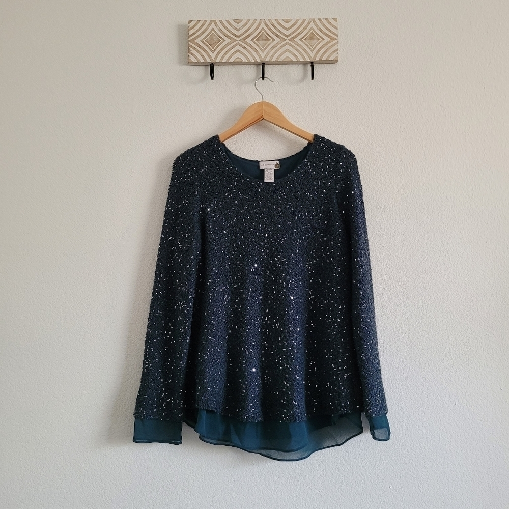 Soft Surroundings Blue sparkle knit layered sweater